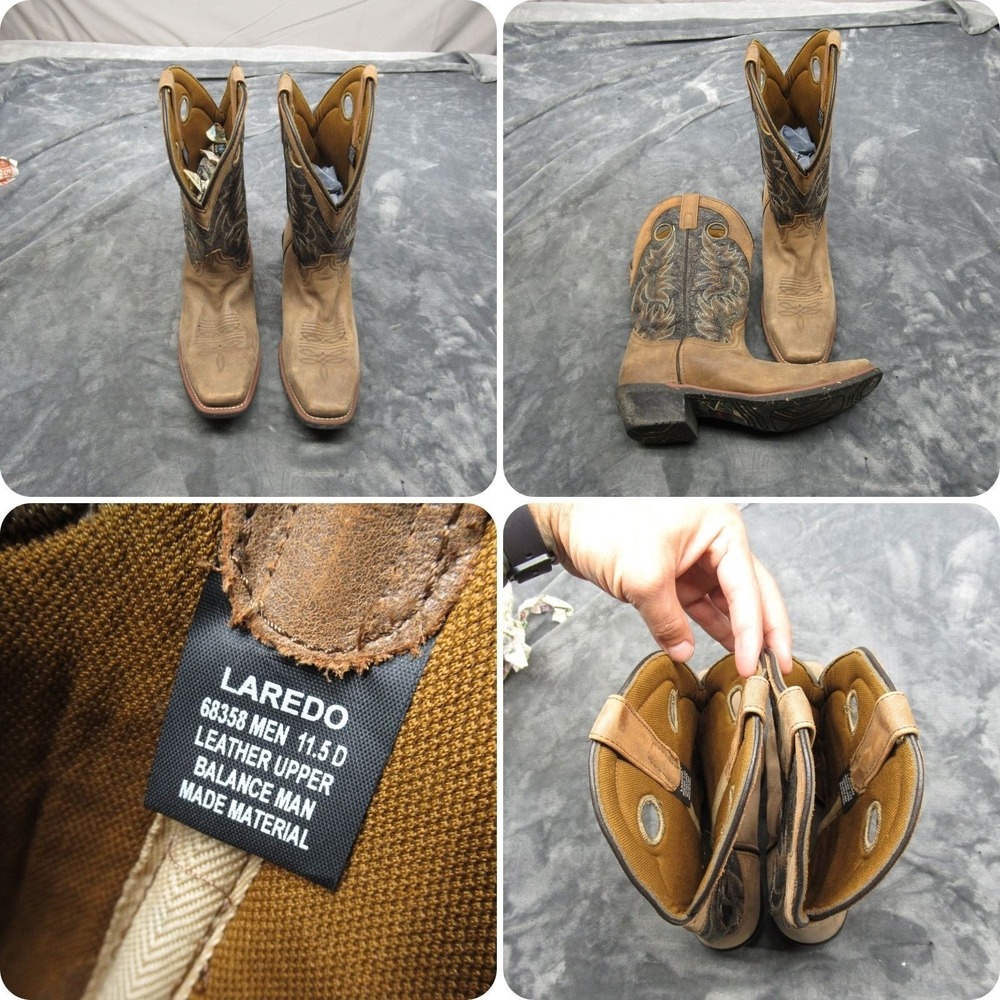 Laredo Western Boots Men 11.5D Brown Cowboy Leather Embroidered Square Toe